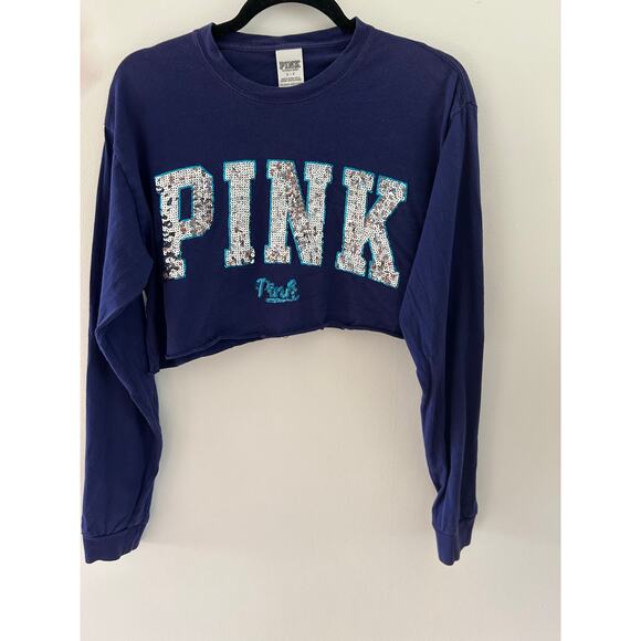Victoria’s Secret “PINK” Wom S Bling Sequin purple crop top  swift preppy y2k - Picture 1 of 8